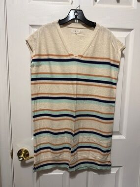 Lou & Grey Cream Stripe Knit Dress with Navy and Mint